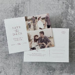 Invitation Carte Postale Rustic Rose Gold 3 Photo Collage Enregistrer la da<br><div class="desc">Ce collier rustique rose or 3 photo enregistrer la date carte postale est parfait pour un mariage campagnard. Le design sobre et moderne rose or rose vif et blanc présente une calligraphie manuscrite et fantaisie unique avec un style boho minimaliste contemporain. Personnalisable dans n'importe quelle couleur. Gardez le design minimal...</div>