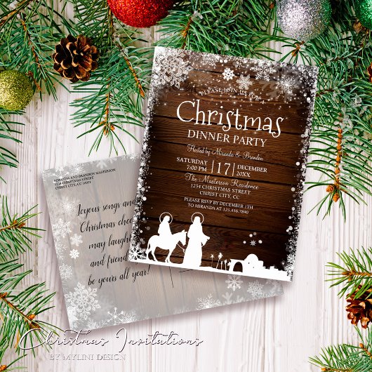 Invitation Carte Postale Rustic Stars illumine Mary & Joseph Christmas Part