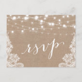 Invitation Carte Postale Rustic String Lights Burlap Lace Wedding RSVP (Devant)