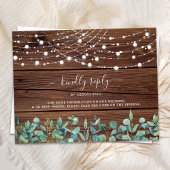 Invitation Carte Postale Rustic String Lights QR Code Wedding RSVP