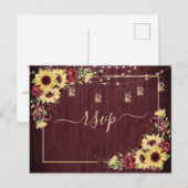 Invitation Carte Postale Rustic Sunflower Burgundy Wood Floral (Devant / Derrière)