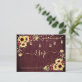 Invitation Carte Postale Rustic Sunflower Burgundy Wood Floral (Debout devant)