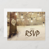Invitation Carte Postale Rustic Winter Tree Twinkle lumières mariage RSVP (Devant / Derrière)