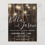 Invitation Carte Postale Rustic Wood With String Lights Wedding Invite (Devant)