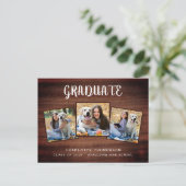Invitation Carte Postale Rustique 3 Photo Bois Graduation (Debout devant)