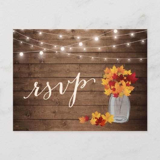 Invitation Carte Postale Rustique Automne Feuilles Mason Jar Lumières RSVP (Devant)