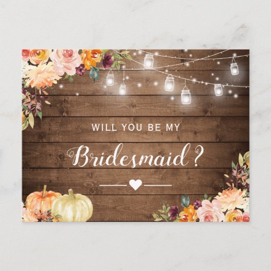 Invitation Carte Postale Rustique Automne Floral Be My Bridesmaid Propositi (Devant)
