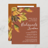 Invitation Carte Postale Rustique Autumn Foliage Mariage Bridesmaitres Déje (Devant / Derrière)