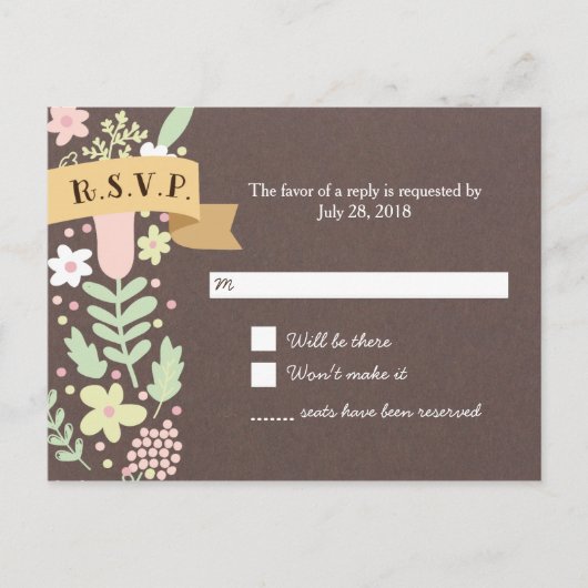 Invitation Carte Postale Rustique Boho Pastel Mariage à fleurs (Devant)
