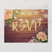 Invitation Carte Postale Rustique Bois Floral String Lumière Mariage RSVP R (Devant)