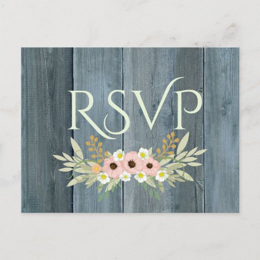 Invitation Carte Postale Rustique Bois rose et vert Floral RSVP (Devant)