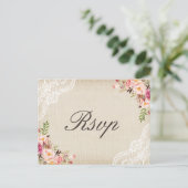 Invitation Carte Postale Rustique Burlap dentelle florale mariage RSVP (Debout devant)