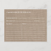 Invitation Carte Postale Rustique Burlap Lace Twine Bow Fête des mariées Re (Dos)