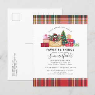 Invitation Carte Postale Rustique Carreaux Choses Préférées Noël Vacances