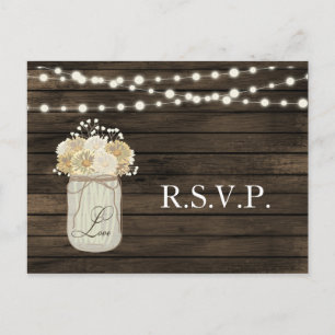 Invitation Carte Postale Rustique Country Mason Jar Daisy Grange Mariage en