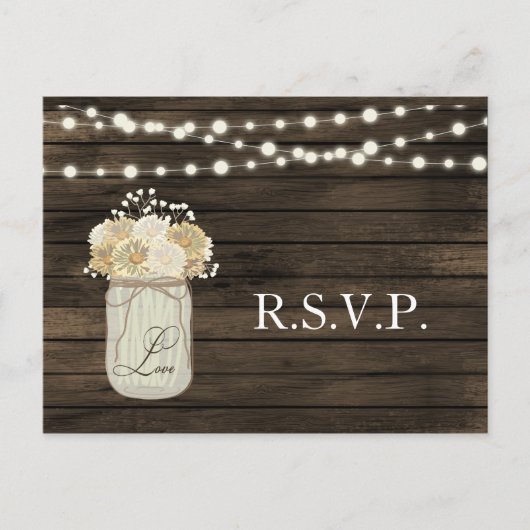 Invitation Carte Postale Rustique Country Mason Jar Daisy Grange Mariage en (Devant)