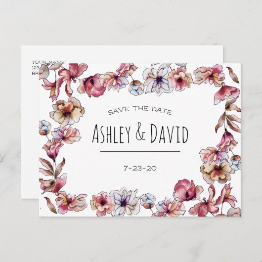 Invitation Carte Postale Rustique Floral manuscrit Enregistrer la date cart (Devant / Derrière)