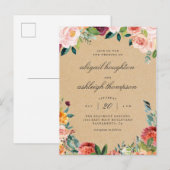 Invitation Carte Postale Rustique Kraft Bourgogne Blush Mariage rose floral (Devant / Derrière)