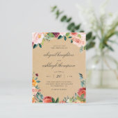 Invitation Carte Postale Rustique Kraft Bourgogne Blush Mariage rose floral (Debout devant)