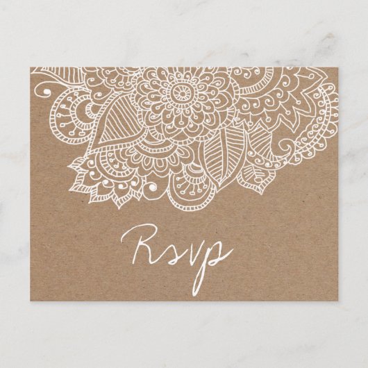 Invitation Carte Postale Rustique Kraft papier Paisley Mariage SVP (Devant)