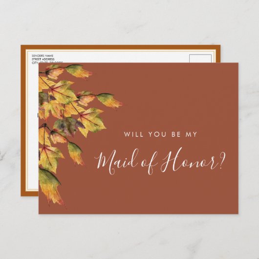 Invitation Carte Postale Rustique Mariage d'automne serez-vous ma servante  (Devant / Derrière)