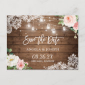 Invitation Carte Postale Rustique Mason Jar Lights Lace Wedding Enregistrer (Devant)
