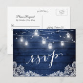 Invitation Carte Postale Rustique Minuit Bleu Mason Jar Éclairage Mariage R (Devant / Derrière)