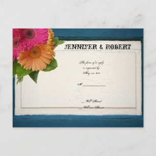 Invitation Carte Postale Rustique Pays Peint Bois Daisies Mariage RSVP