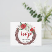 Invitation Carte Postale Rustique Poinsettia Hiver Foliage Pine cône rsvp (Debout devant)