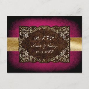 Invitation Carte Postale Rustique Regal Ornamental Fuchsia Et Mariage Or