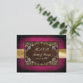 Invitation Carte Postale Rustique Regal Ornamental Fuchsia Et Mariage Or (Debout devant)