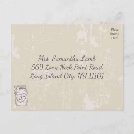 Invitation Carte Postale Rustique RSVP Mason Coeurs Jar Brown Tan Mariage (Dos)