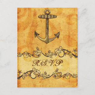 Invitation Carte Postale rustique, vintage, ancre mariage nautique rsvp