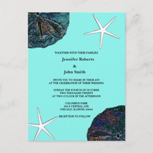 Invitation Carte Postale Sable Dollar Coquillages Turquoise Abstrait Beach  (Devant)