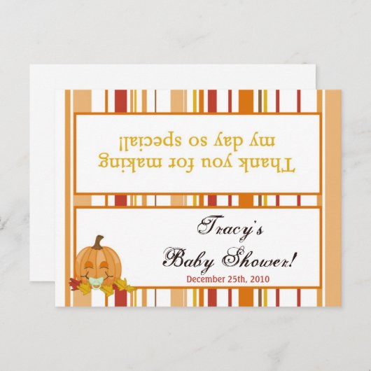 Invitation Carte Postale Sac de garde Topper Automne Citrouille Bébé Vert (Devant / Derrière)