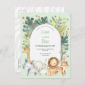 Invitation Carte Postale Safari premier anniversaire d'invitation thème ani (Devant / Derrière)