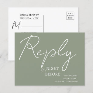 Invitation Carte Postale Sage De Script Minimaliste Greenla nuit avant RSVP