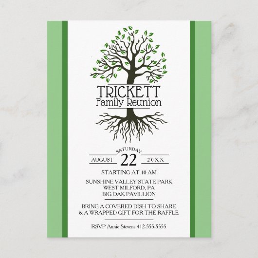 Invitation Carte Postale Sage Green Family Tree Réunion familiale (Devant)