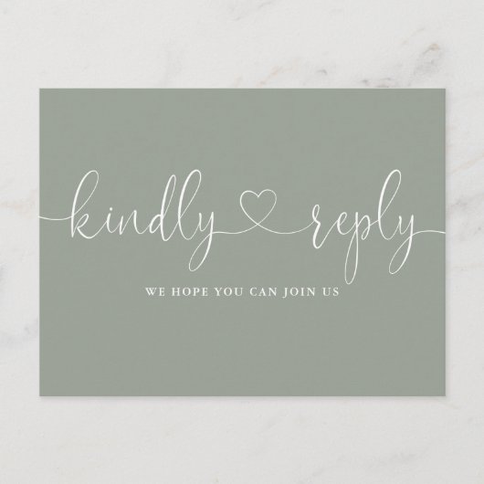 Invitation Carte Postale Sage Green Heart Script Chanson Demande RSVP (Devant)