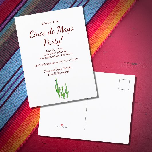 Invitation Carte Postale Saguaro Cactus Fête du Cinco de Mayo