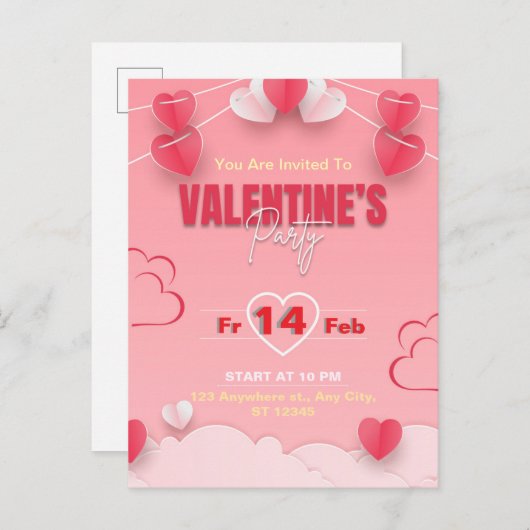 Invitation Carte Postale Saint Valentin (Devant / Derrière)