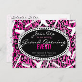 Invitation Carte Postale Salon Empreinte de léopard rose Grand Ouverture (Devant / Derrière)