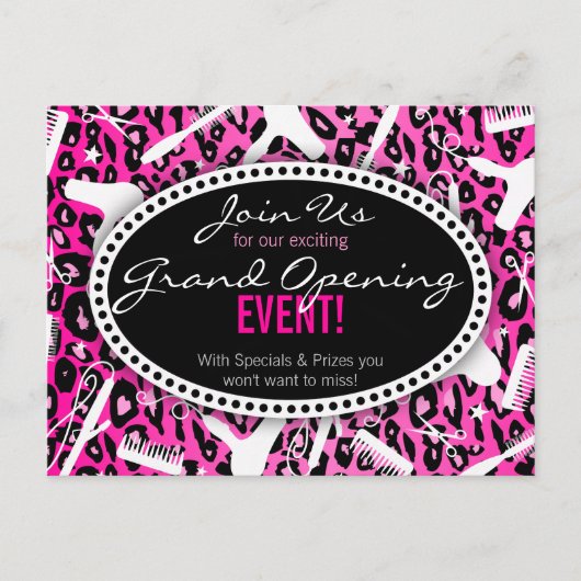 Invitation Carte Postale Salon Empreinte de léopard rose Grand Ouverture (Devant)