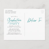 Invitation Carte Postale Salutations à la 3e Turquoise de la 3e année (Dos)