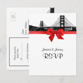 Invitation Carte Postale San Fran Skyline Etched BW Red RSVP 1 (Devant / Derrière)