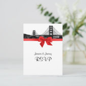 Invitation Carte Postale San Fran Skyline Etched BW Red RSVP 1 (Debout devant)