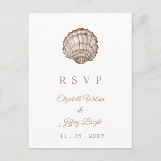 Invitation Carte Postale Sandy Seashells Marine Ocean Beach Wedding RSVP (Devant)