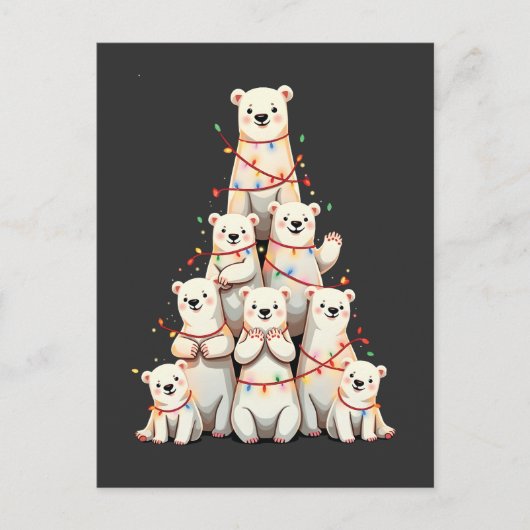 Invitation Carte Postale Sapin de Noël Ours Polaire Joyeux Noël Xmas  (Devant)
