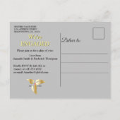 Invitation Carte Postale Satin argenté et fleur or splendeur (Dos)