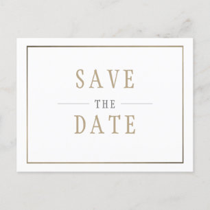 Invitation Carte Postale Sauvegarder la Date Mariage Simple Or Blanc